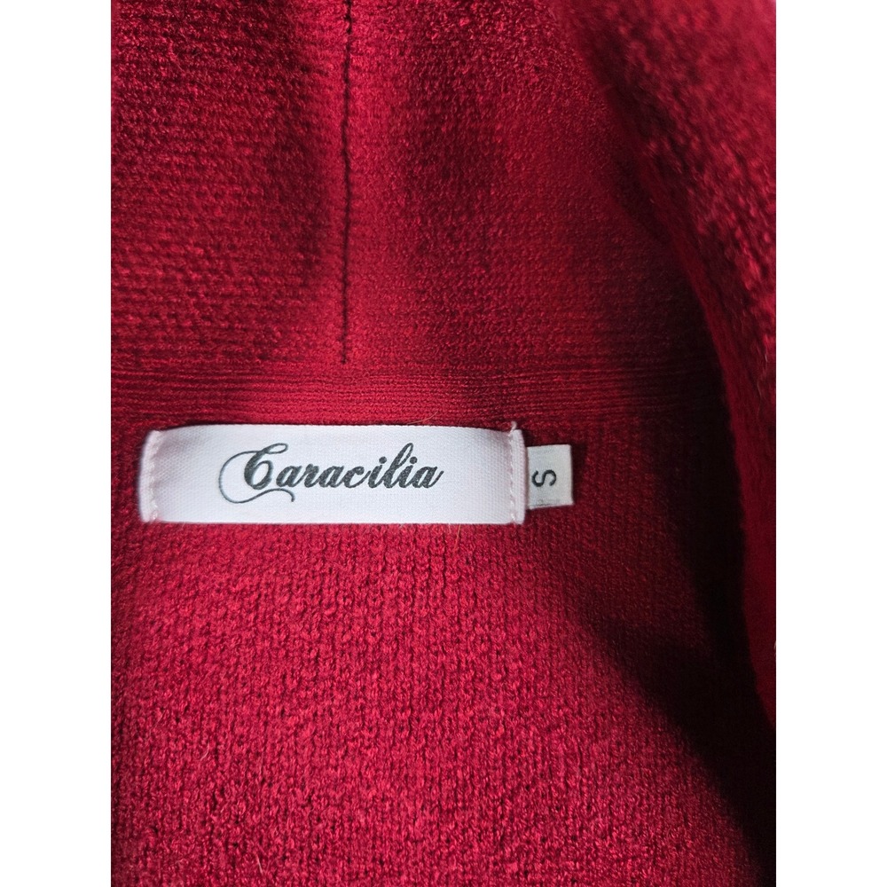 Minimalist Cardigan Womens Red Longline Open Front Sweater Shawl Collar Small - Picture 6 of 9